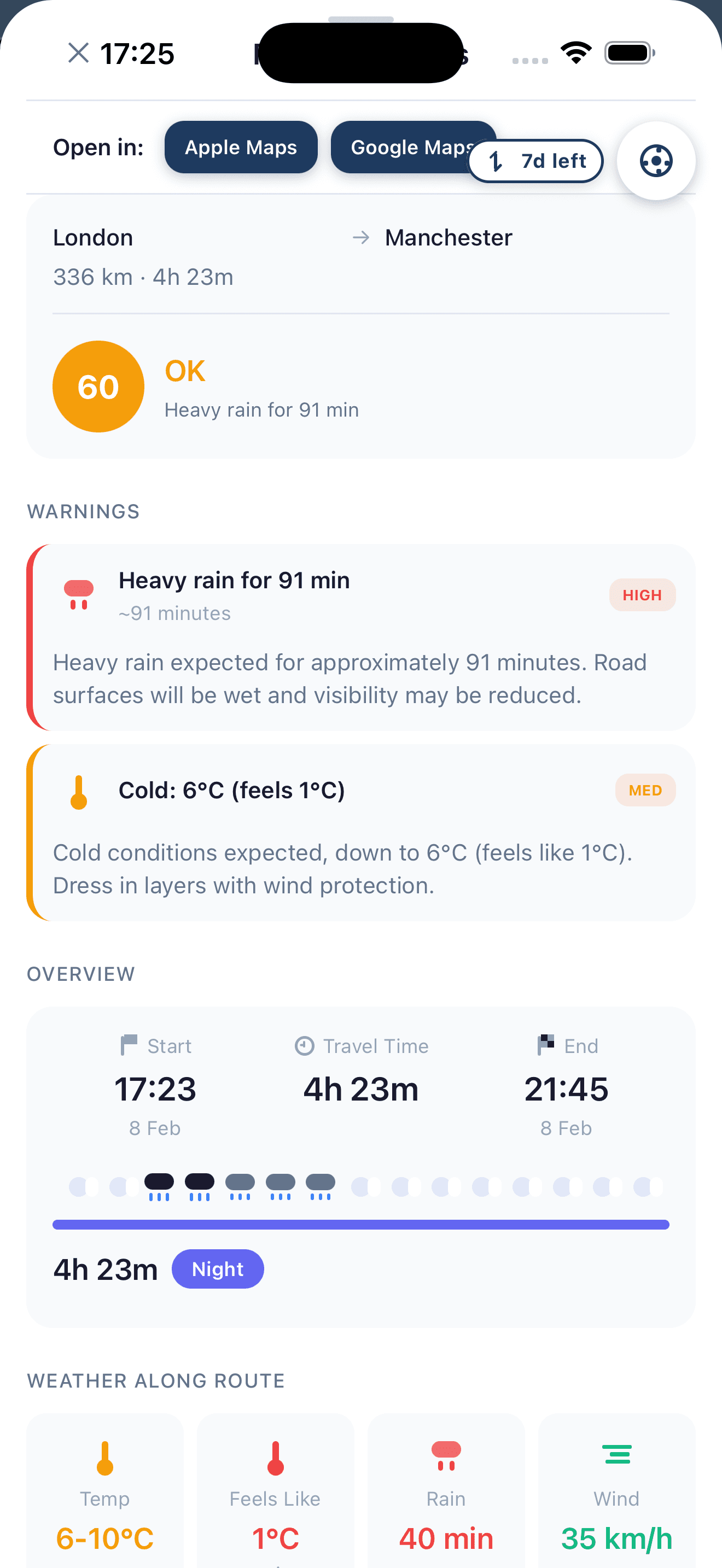ClearRide Ride Score and weather warnings